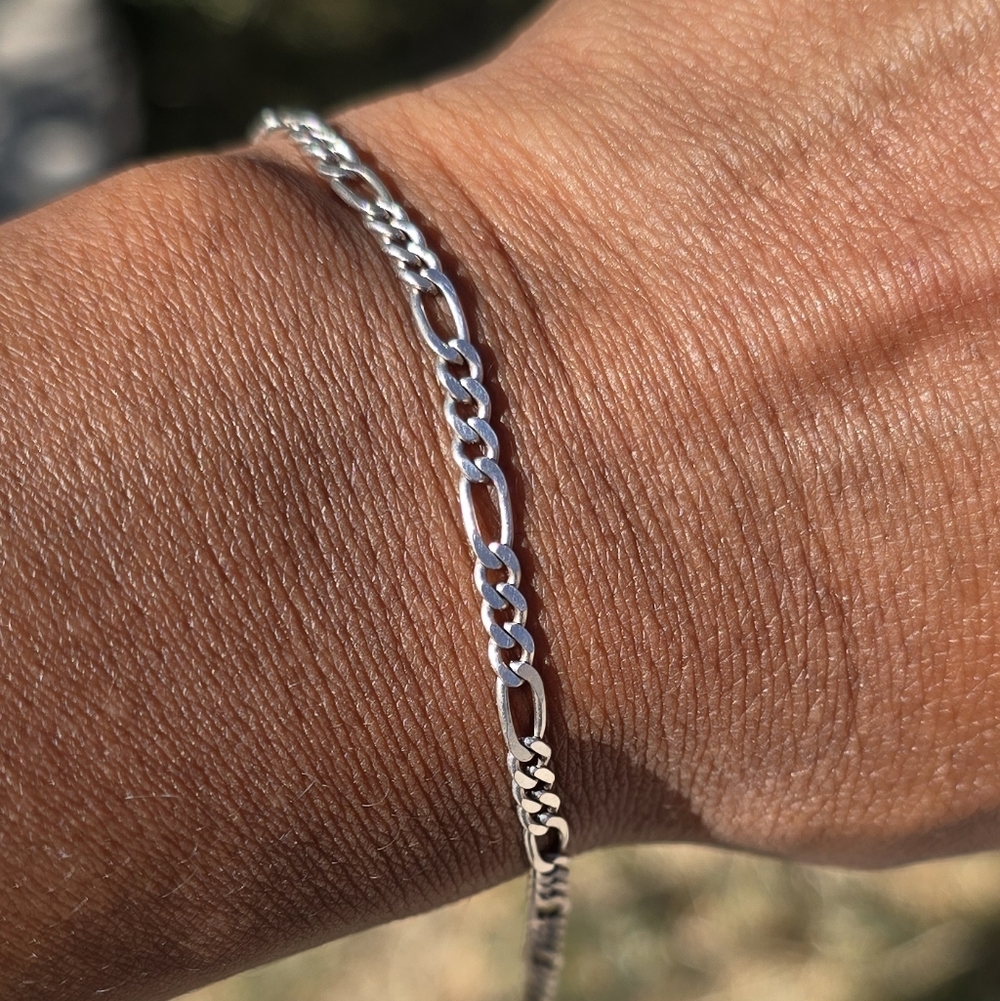 Classic Solid 925 Sterling Silver Figaro Chain Br… - image 4